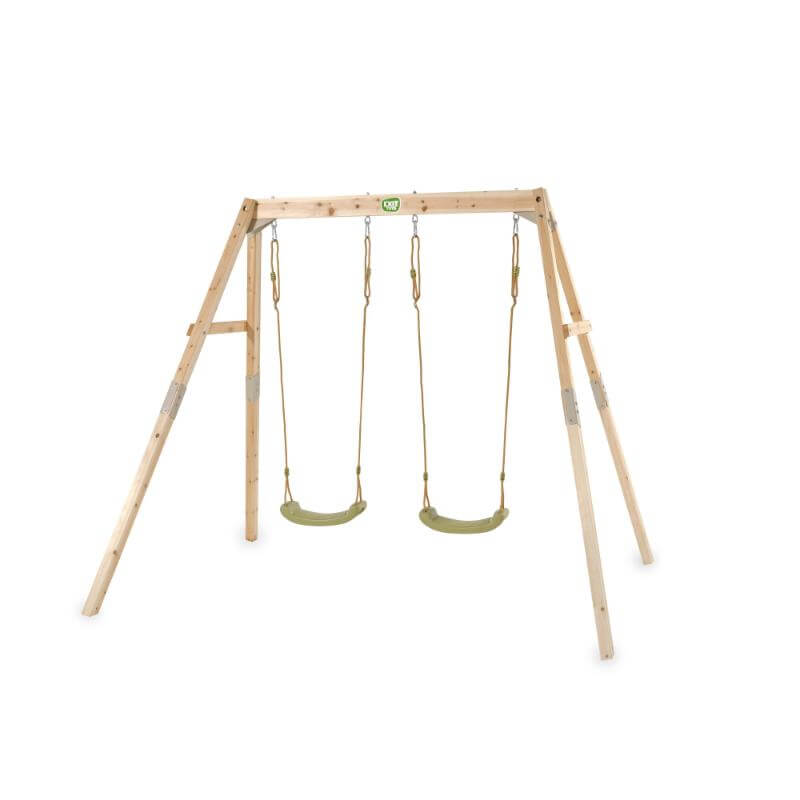 exit-toys-silvi-wooden-swing-set-with-two-green-swing-seats-on-white-background-variant