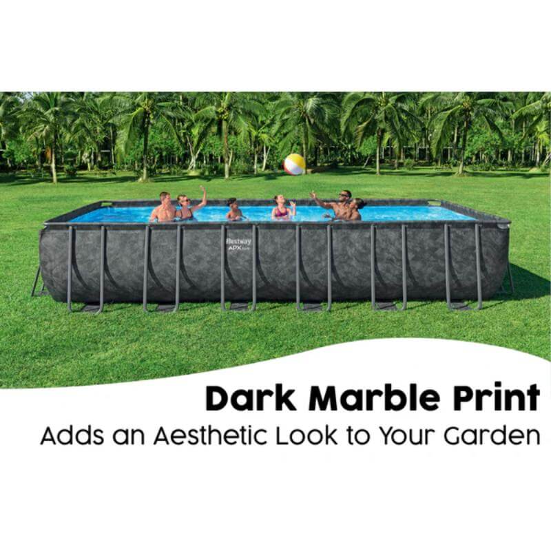 family-playing-ball-game-in-bestway-dark-marble-print-above-ground-pool