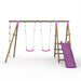 front-view-of-pink-wooden-swing-set-with-two-swings-platform-and-slide