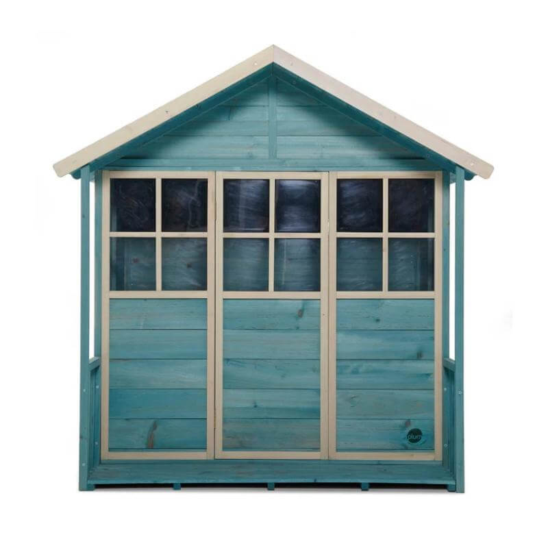 front-view-of-teal-wooden-playhouse-with-double-doors-and-covered-porch