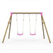front-view-of-wooden-double-swing-set-with-pink-accents-and-two-pink-swing-seats-on-white-background
