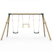 front-view-of-wooden-triple-swing-set-featuring-two-green-swings-and-a-central-trapeze-bar-attachment-on-white-background