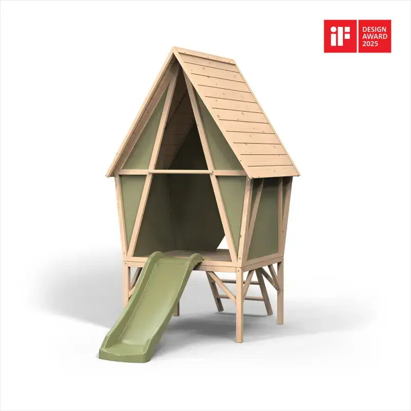 full-product-view-of-exit-300-wooden-playhouse-with-slide-on-white-background