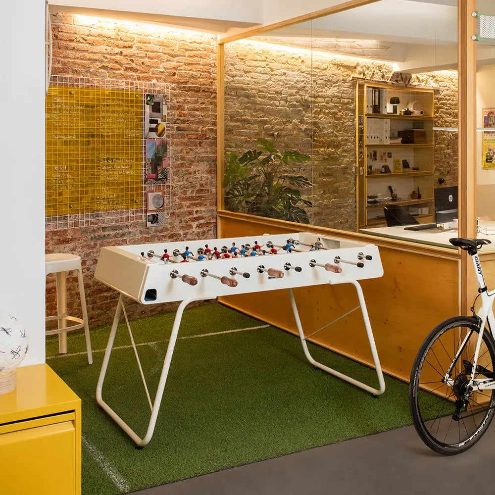 full-view-of-rs-barcelona-rs3-wood-foosball-table-in-traffic-white-placed-indoor