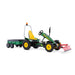 green-and-yellow-pedal-go-kart-with-trailer-front-blade-and-safety-beacon-on-white-background