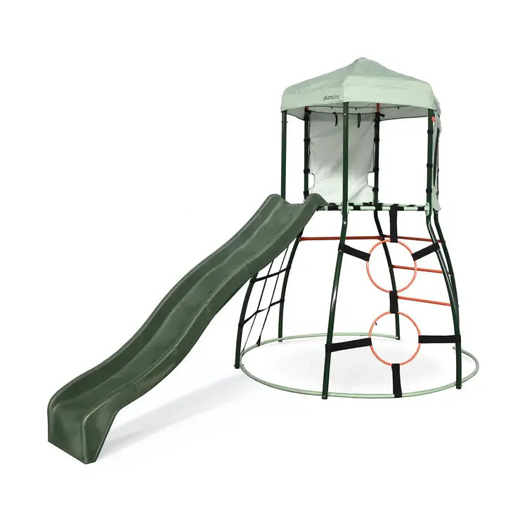 metal-climbing-dome-with-green-wave-slide-canopy-roof-climbing-net-and-ring-ladder