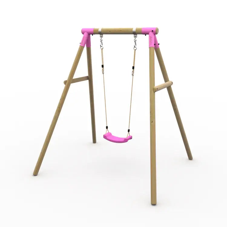 perspective-view-of-bush-baby-wooden-swing-set-featuring-sturdy-a-frame-construction-and-dark-green-swing-seat