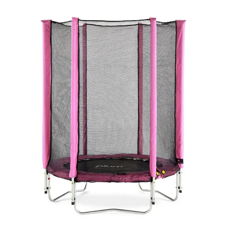 pink-junior-trampoline-with-enclosure-net-and-padded-poles