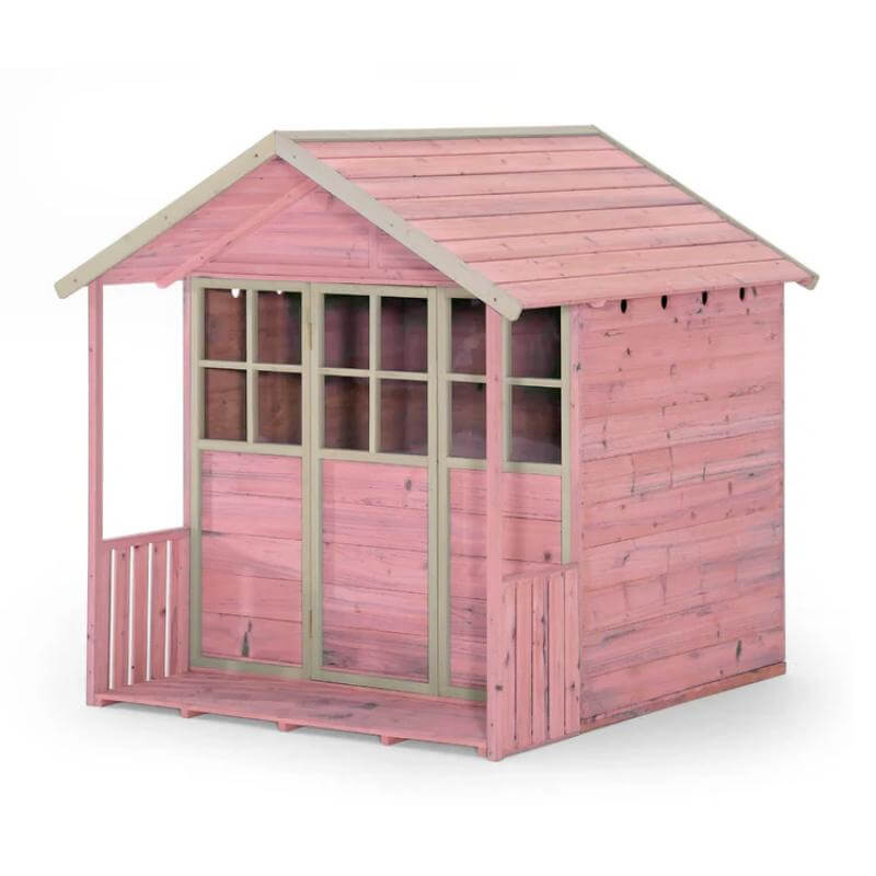 pink-wooden-playhouse-with-covered-front-porch-double-doors-and-side-window