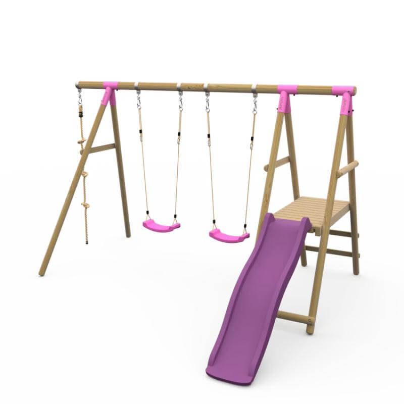 pink-wooden-swing-set-with-two-swings-platform-slide-and-climbing-rope_2