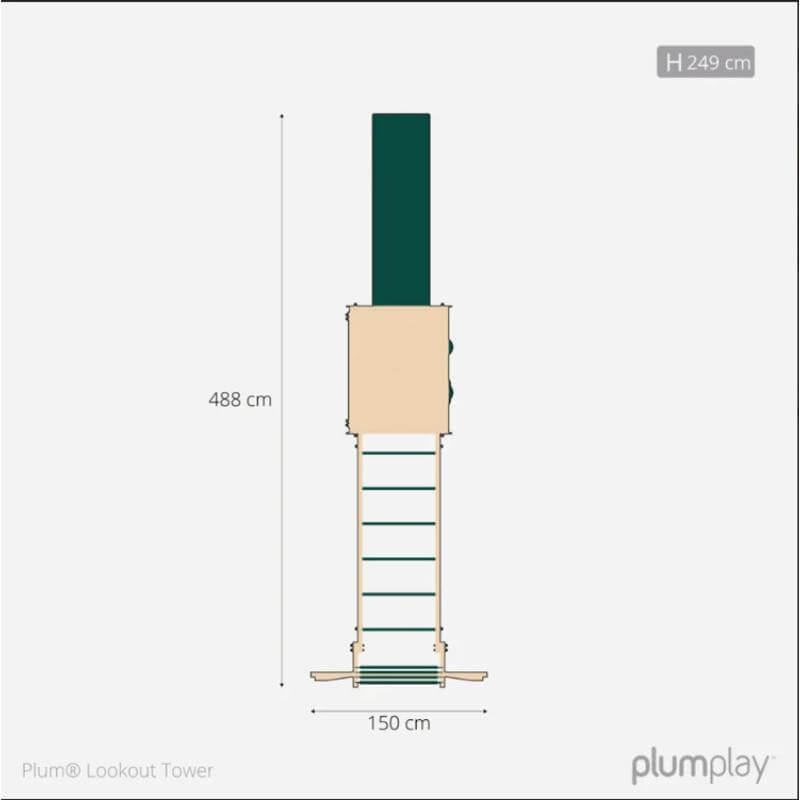playground-lookout-tower-front-view-with-ladder-and-platform-height-249cm-dimensions-488cm-by-150cm