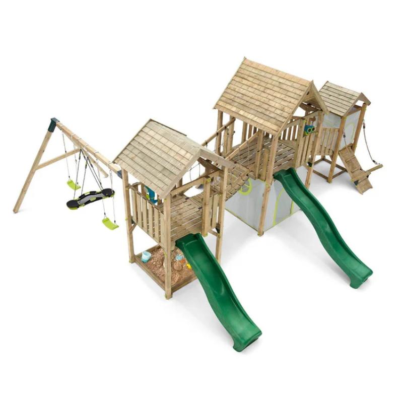 plum-large-wooden-climbing-frame-with-double-slide-rope-bridge-and-nest-swing-overhead-view