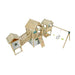 plum-large-wooden-climbing-frame-with-roofed-towers-bridge-climbing-wall-and-swing-set-overhead-angle