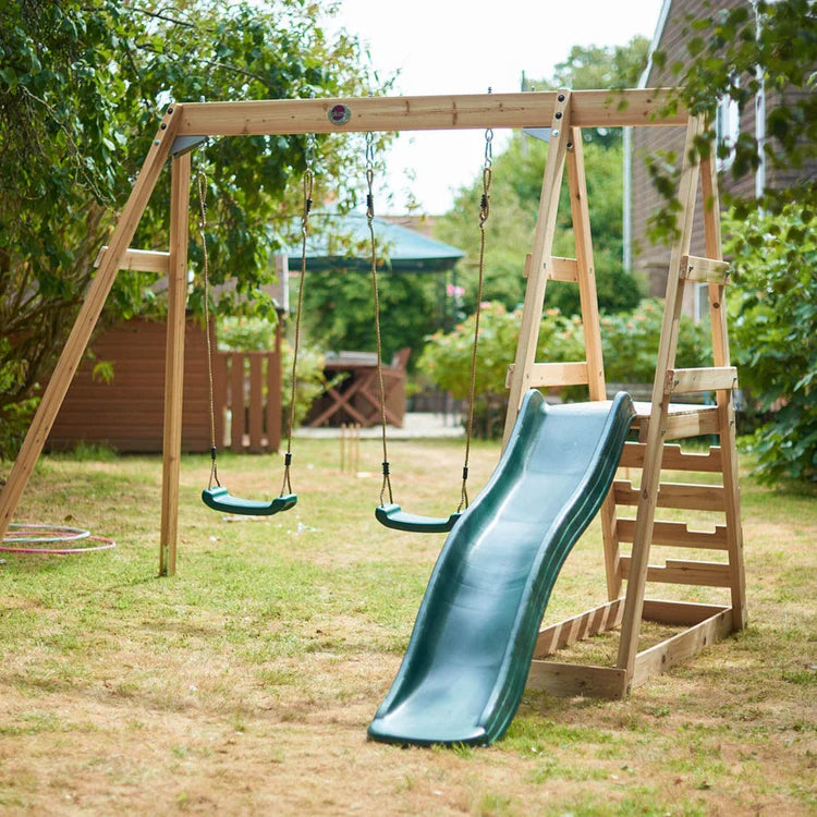 plum-tamarin-wooden-climbing-frame-set-up-in-garden-with-two-swings-and-slide