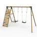 plum-uakari-wooden-swing-set-with-climbing-wall-rope-and-two-green-swings-angle-view