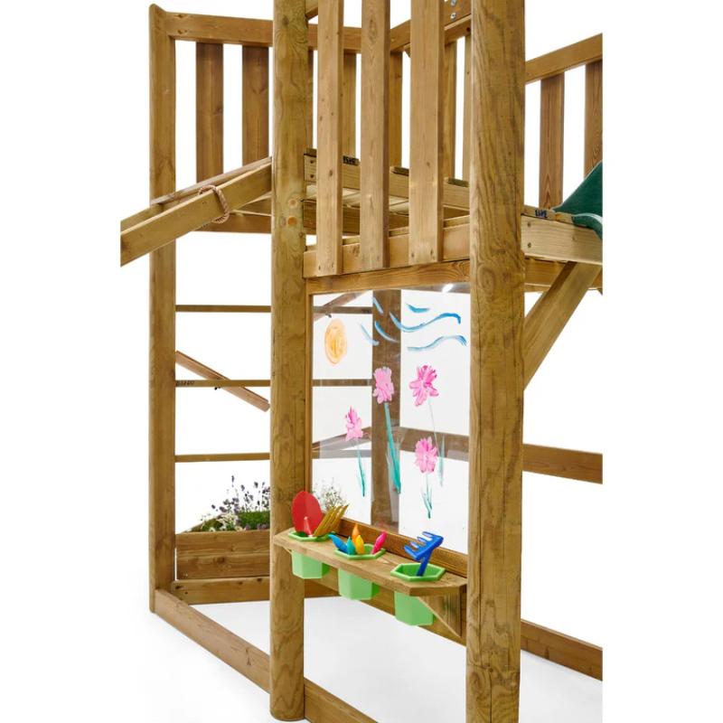 raised-wooden-playcentre-with-clear-art-panel-garden-tool-shelf-and-ladder