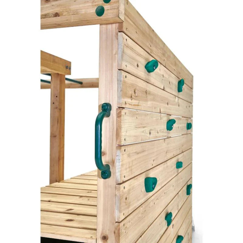 rear-view-of-wooden-climbing-cube-with-slide-ladder-and-rope-net