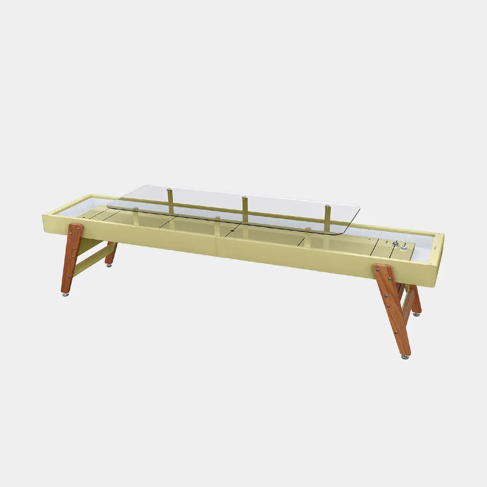 full-view-of-rs-barcelona-14-ft-shuffleboard-table-with-dining-top-in-green-beige-on-white-background