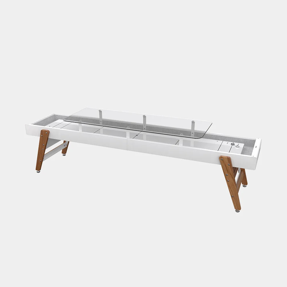 full-view-of-rs-barcelona-14-ft-shuffleboard-table-with-dining-top-in-traffic-white-on-white-background