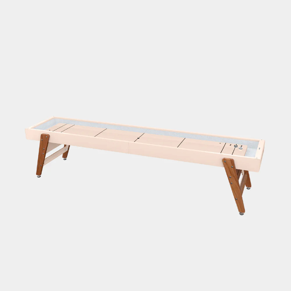 full-view-of-rs-barcelona-14ft-shuffleboard-table-in-peach-rose-on-white-background