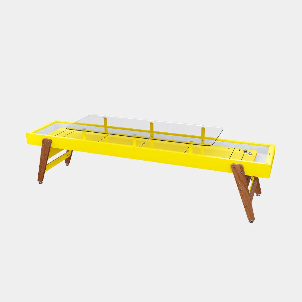 full-view-of-rs-barcelona-9-ft-shuffleboard-table-with-dining-top-in-sulfur-yellow-on-white-background