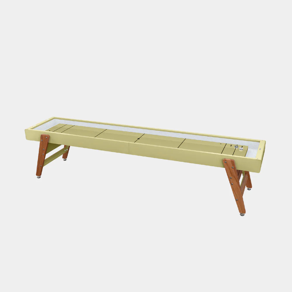 full-view-of-rs-barcelona-9ft-shuffleboard-table-in-green-beige-on-white-background