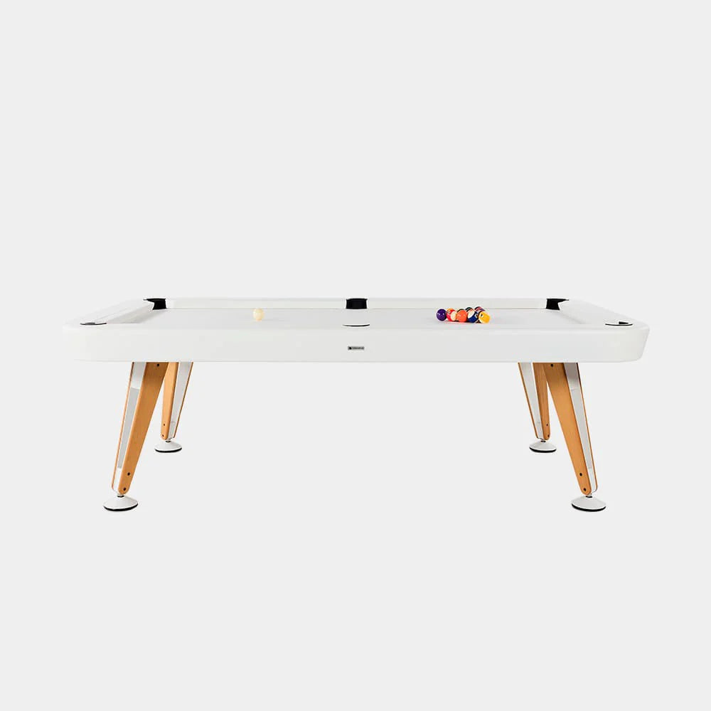 front-view-of-rs-barcelona-diagonal-pool-table-with-balls-arranged-in-a-triangle-formation-on-the-surface-with-white-background