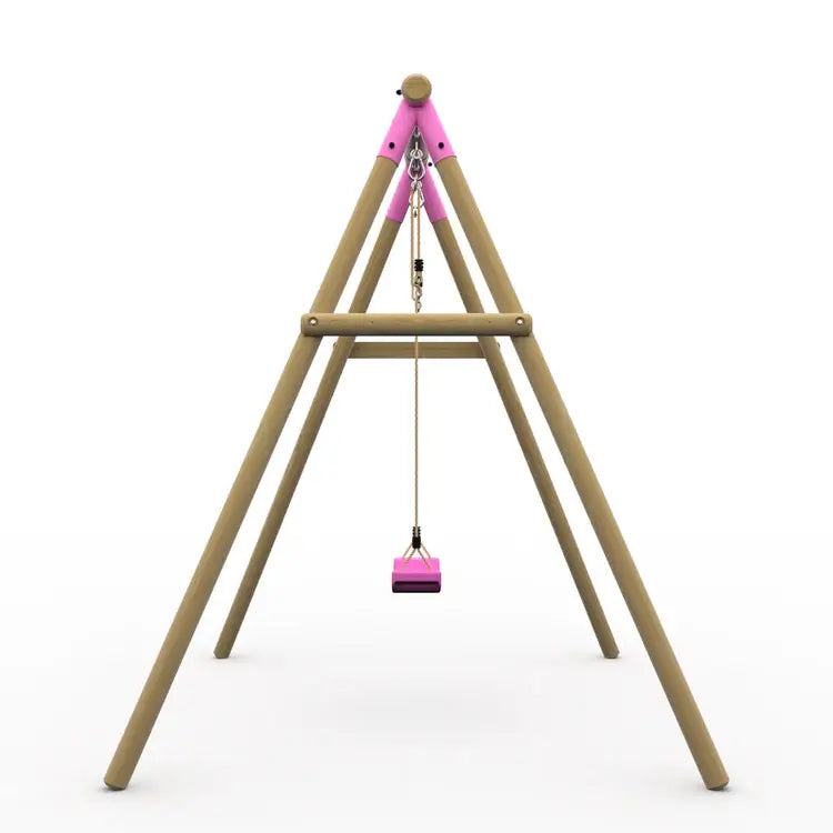 side-profile-of-the-plum-bush-baby-wooden-swing-set-showing-the-a-frame-structure-and-dark-green-metal-bracket