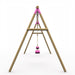 side-profile-view-of-a-frame-wooden-swing-set-with-pink-metal-brackets-and-support-bar