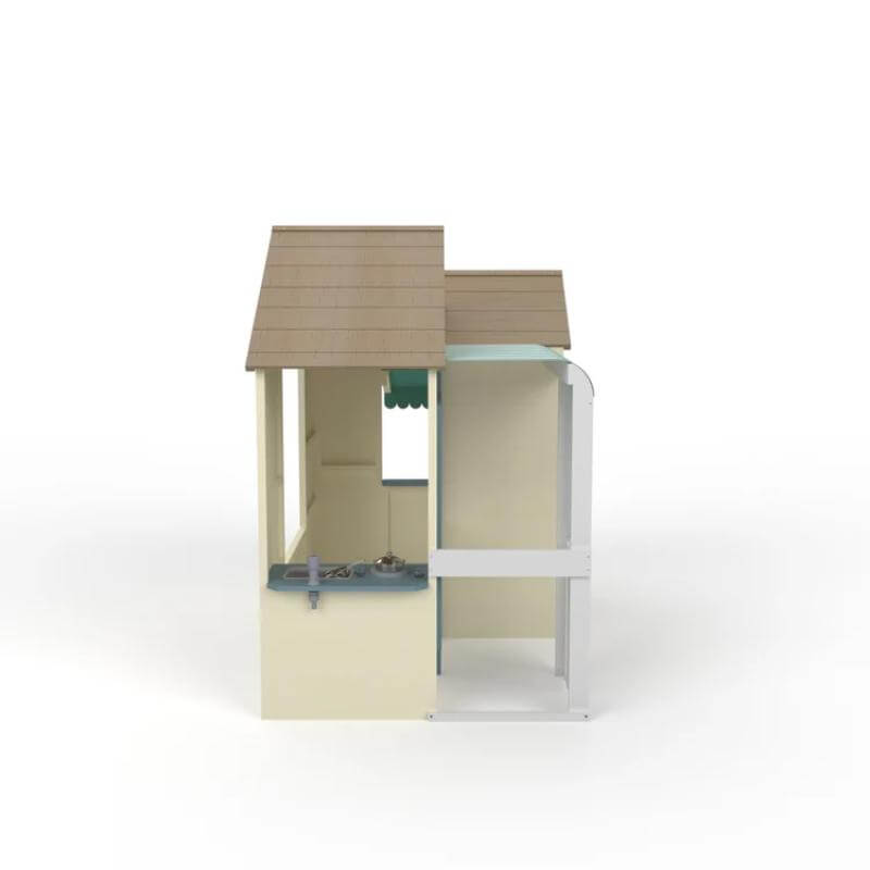 side-view-of-wooden-playhouse-with-open-porch-interior-kitchen-counter-and-sloped-roof