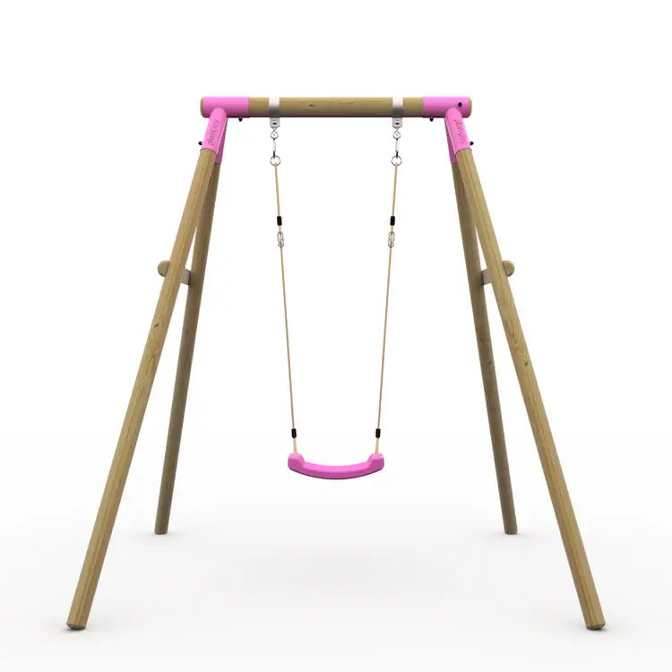 straight-on-front-view-of-bush-baby-wooden-single-swing-set-with-dark-green-bracket-and-seat