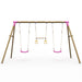 straight-on-front-view-of-marmoset-wooden-double-swing-set-with-pink-brackets-and-pink-seats