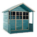 teal-wooden-playhouse-with-covered-front-porch-double-doors-and-side-window