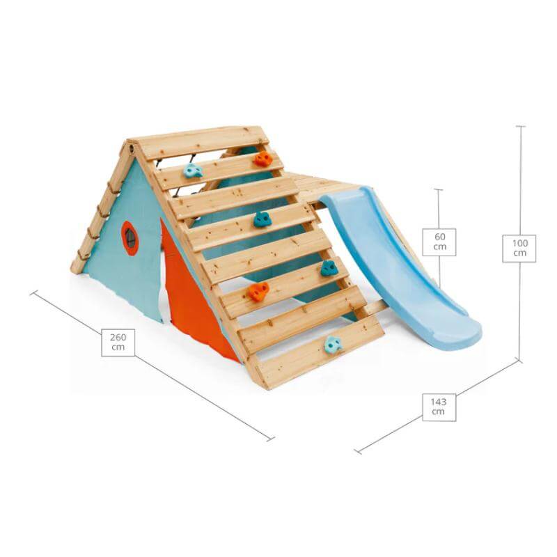 triangular-playcentre-dimension-diagram-showing-260cm-length-143cm-width-100cm-height-and-60cm-platform-height
