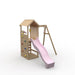 wooden-lookout-tower-play-set-with-pink-wave-slide-and-single-swing-arm