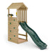 wooden-lookout-tower-with-green-wave-slide-climbing-wall-and-roofed-platform
