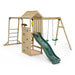 wooden-lookout-tower-with-monkey-bars-two-swings-green-slide-and-climbing-wall