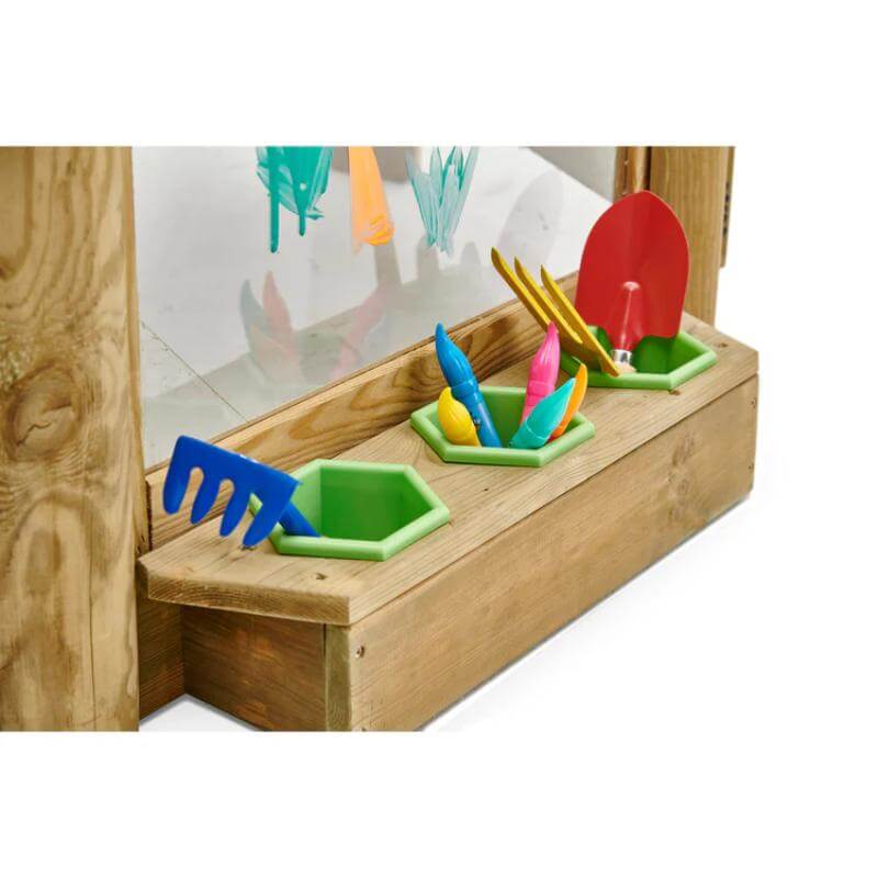 wooden-playcentre-shelf-with-colourful-garden-tools-and-storage-trays