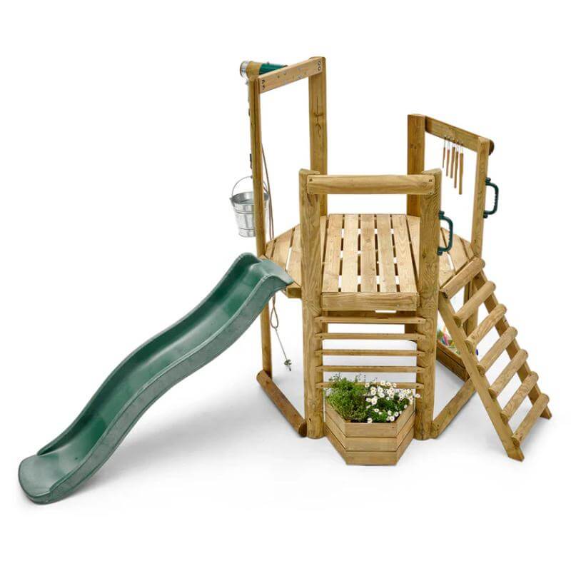 wooden-playcentre-with-green-slide-bucket-pulley-side-steps-and-front-planter-box