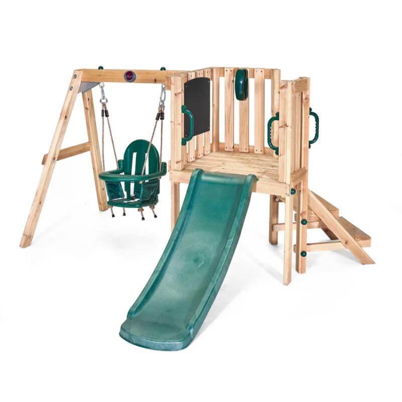 wooden-toddler-playcentre-with-green-slide-bucket-swing-steps-and-chalkboard